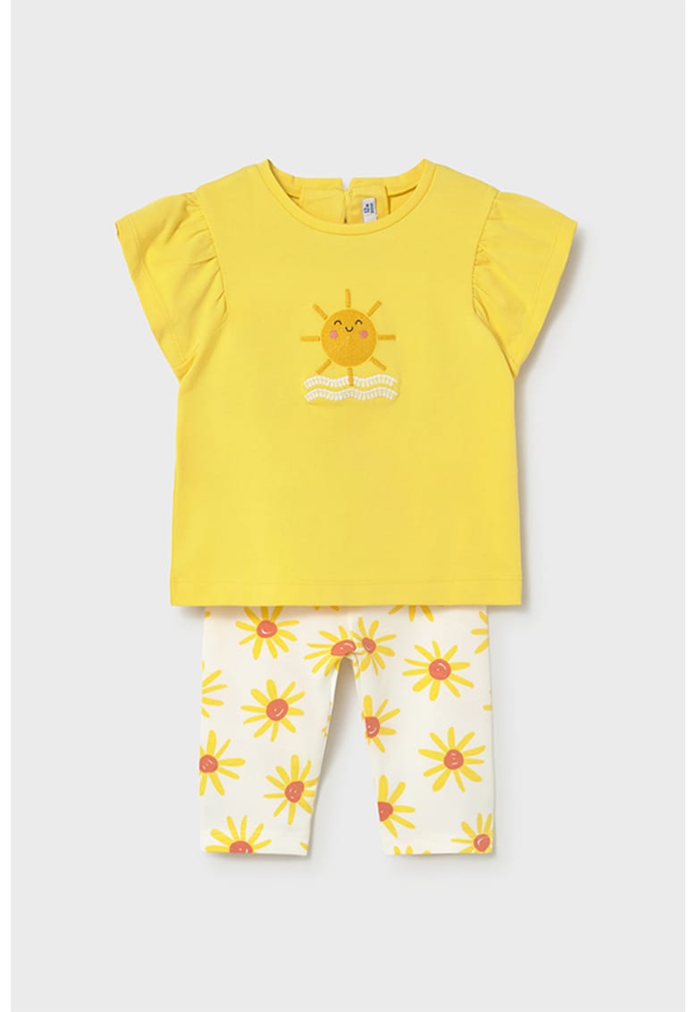 Set de tricou din amestec de bumbac si colanti - 2 piese - Alb/Galben pai