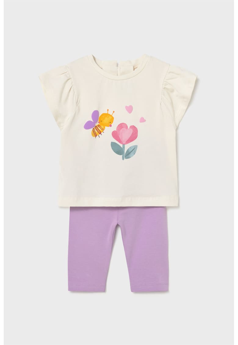 Set de tricou din amestec de bumbac si colanti - 2 piese - Lila/Alb murdar