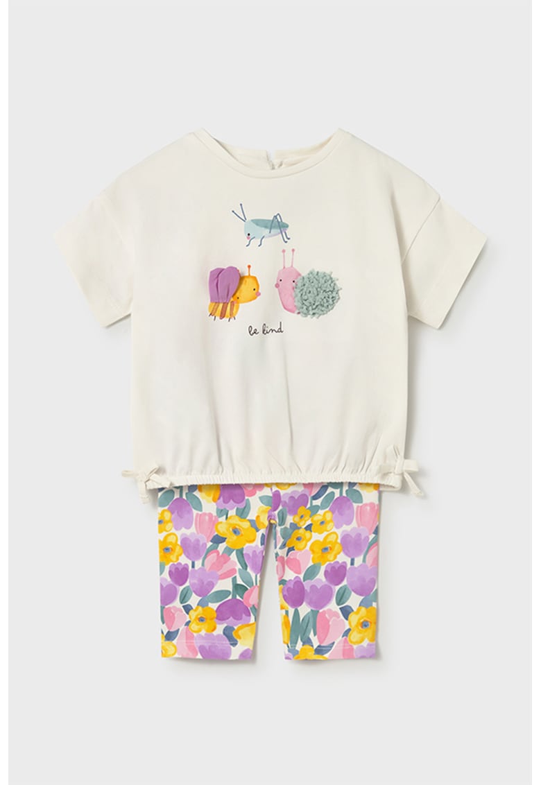 Set de tricou cu model si colanti - 2 piese - Galben/Lila/Crem
