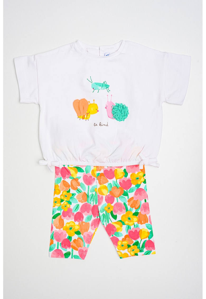 Set de tricou cu elemente 3D si colanti - Alb/Verde/Fucsia
