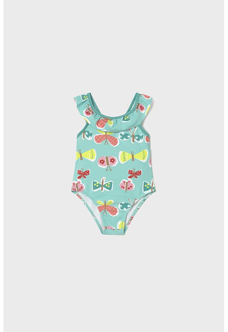 Costum de baie cu model si volane - Turcoaz