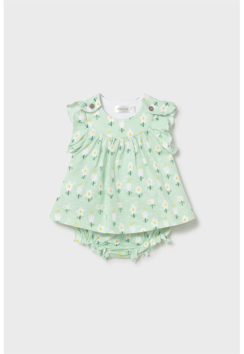 Set de rochie de bumbac cu model floral si chiloti - 2 piese - Verde pal