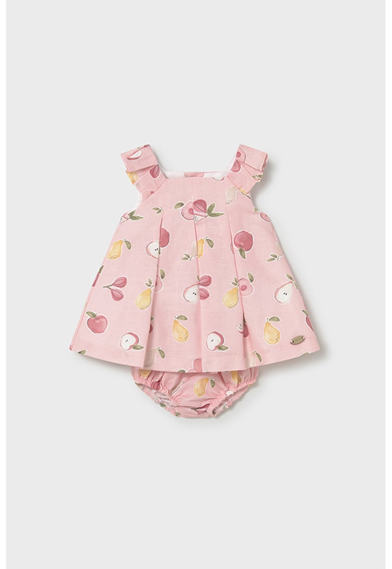 Set de rochie din amestec de in cu model si chiloti - 2 piese - Roz pastel