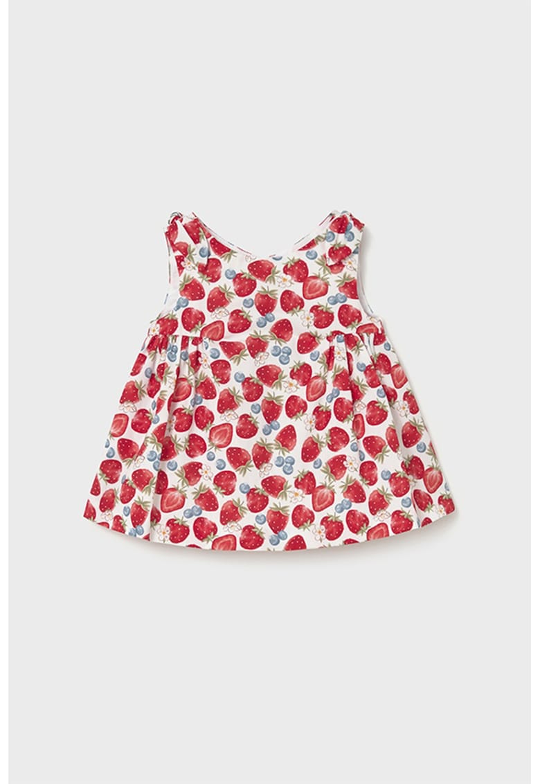 Rochie evazata de bumbac cu model cu capsune - Rosu/Alb murdar