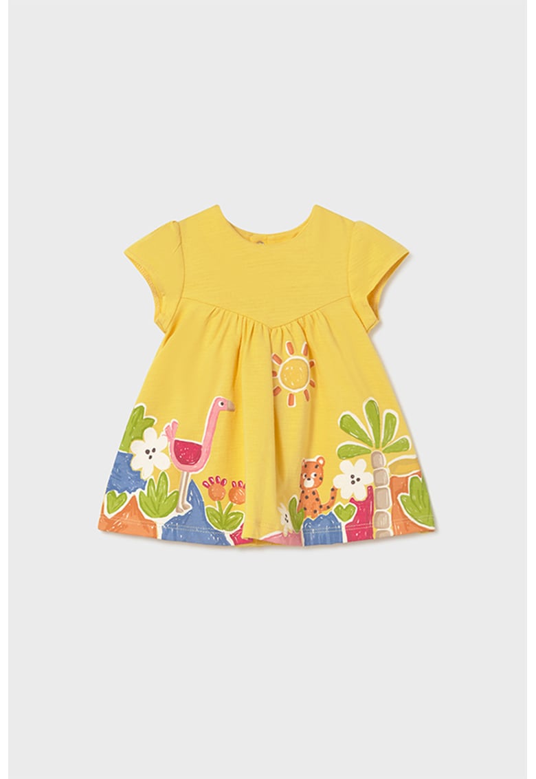 Rochie evazata de bumbac cu model - Galben pai