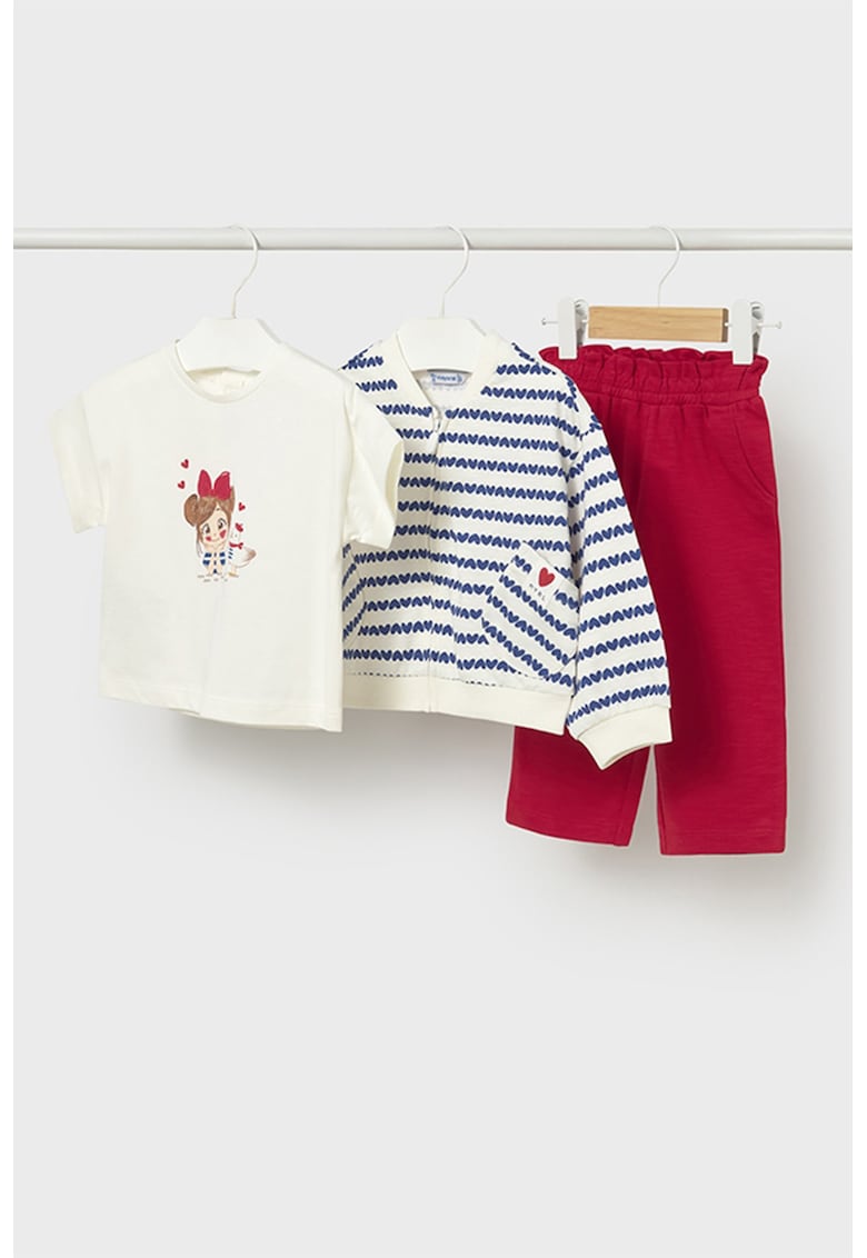 Set de tricou - pantaloni de trenin cu fermoar si pantaloni - 3 piese - Rosu/Alb murdar/Bleumarin