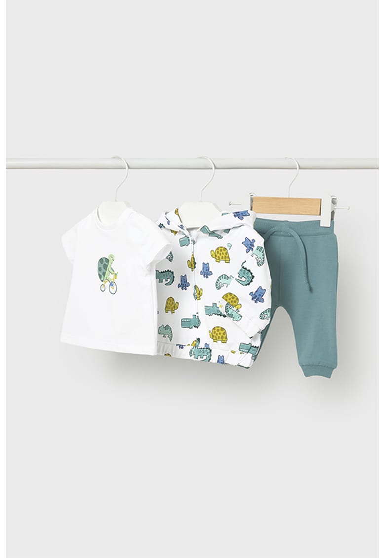 Trening lung cu imprimeu - 3 piese - Alb/Albastru petrol