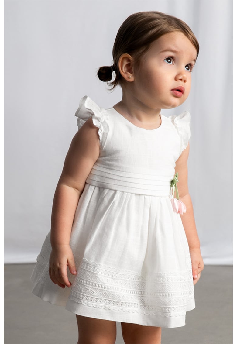 Rochie cu pliuri si garnitura brodata - Alb