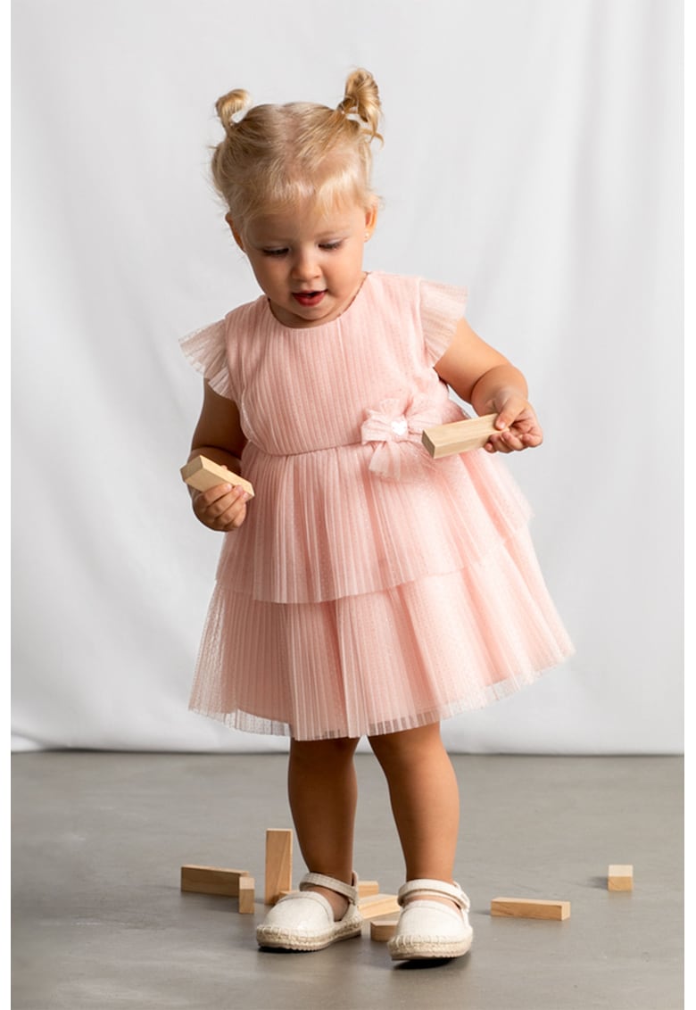 Rochie stratificata din tul cu pliuri - Roz pastel