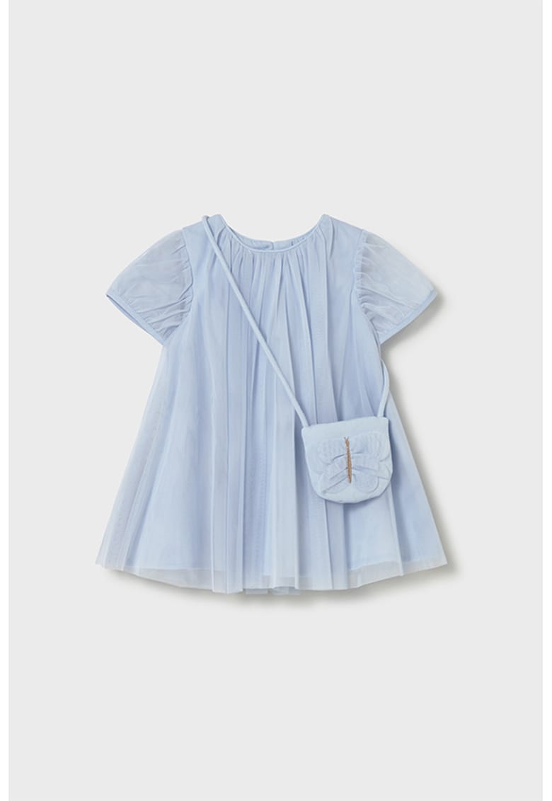 Rochie din tul si geanta - Albastru pastel/Albastru prafuit