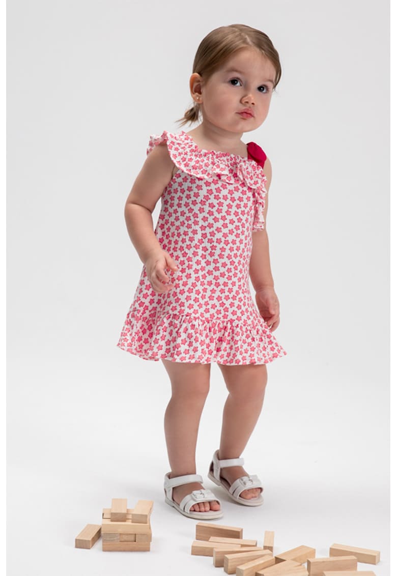 Rochie din amestec de bumbac cu imprimeu - Rosu/Alb