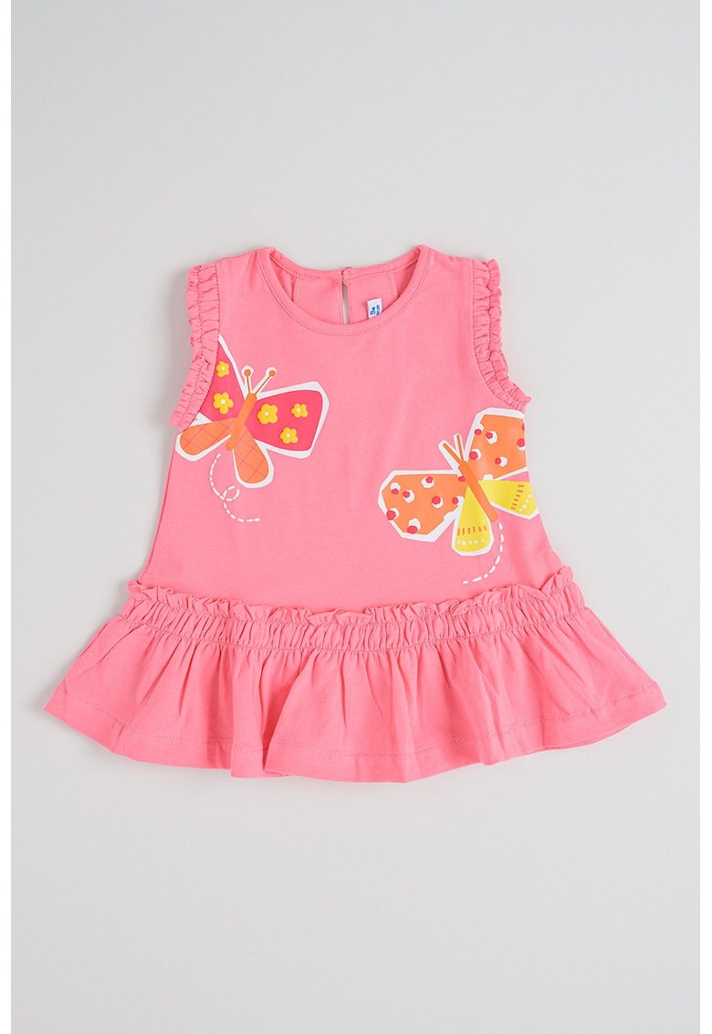 Rochie cu terminatie cu volane - Coral/Roz deschis