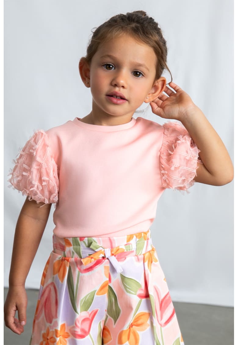 Tricou cu maneci bufante din tul - Roz pal