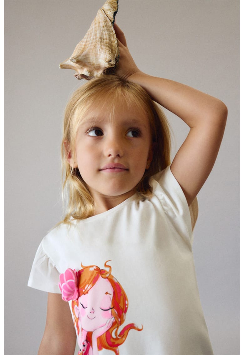 Tricou din amsetec de bumbac cu maneci fluture - Alb/Roz