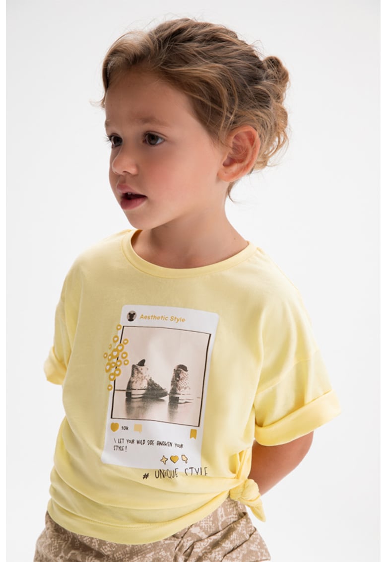 Tricou de bumbac cu imprimeu - Galben pai