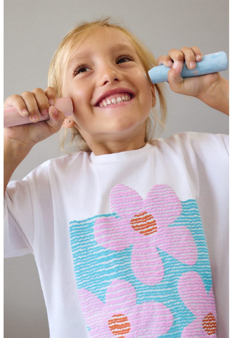 Tricou de bumbac cu imprimeu - Alb/Lila