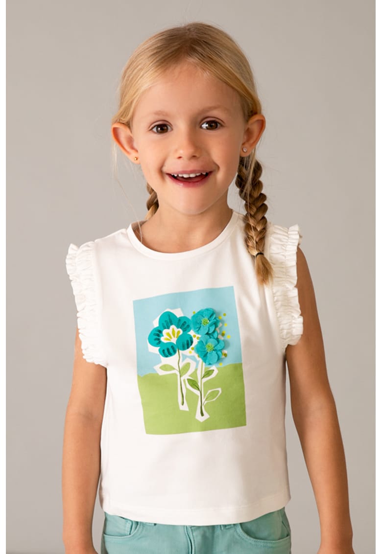 Tricou fara maneci cu volane - Alb/Albastru