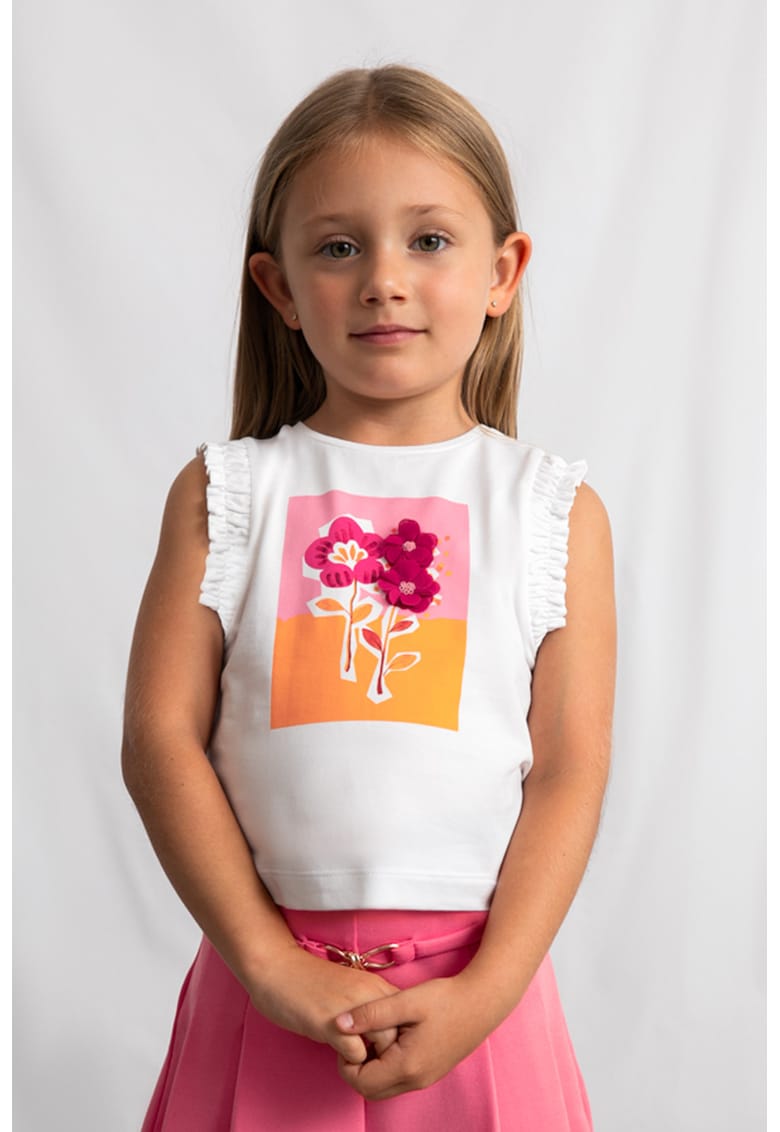 Tricou fara maneci cu volane - Alb/Roz