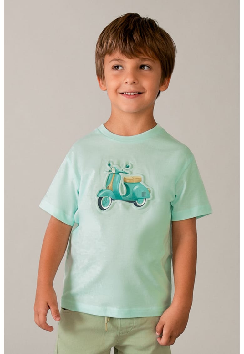 Tricou de bumbac cu decolteu la baza gatului - Verde deschis