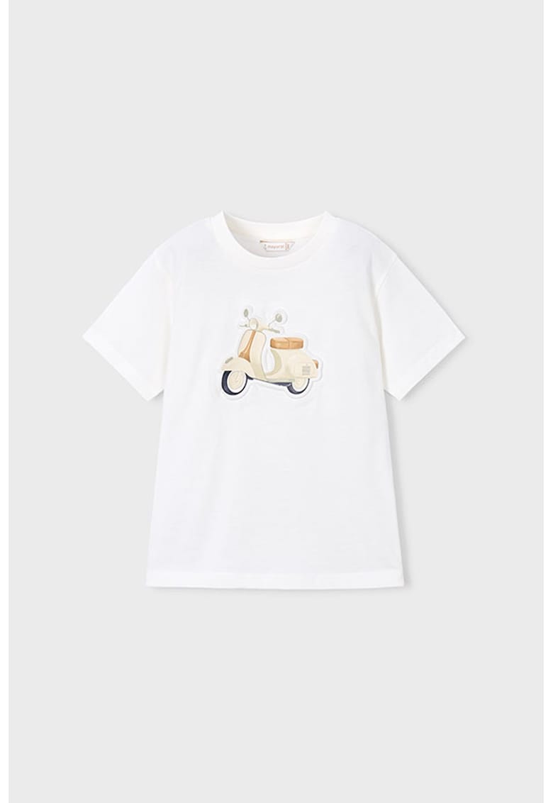 Tricou de bumbac cu decolteu la baza gatului - Alb optic