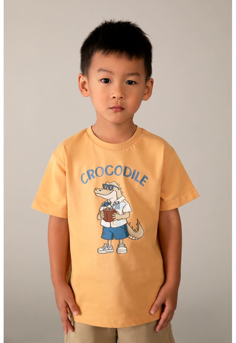 Tricou de bumbac cu model grafic - Portocaliu/Albastru