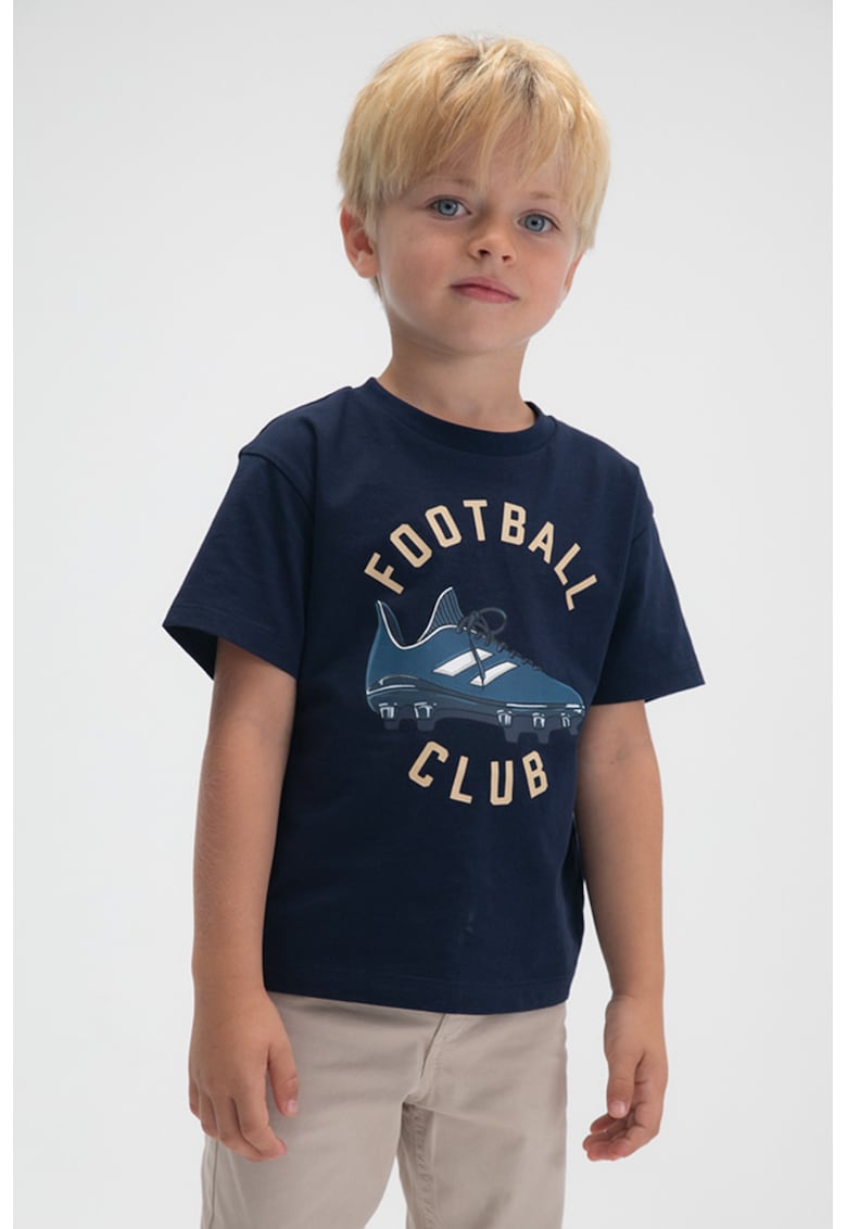 Tricou de bumbac cu imprimeu pentru fotbal - Portocaliu pal/Bleumarin