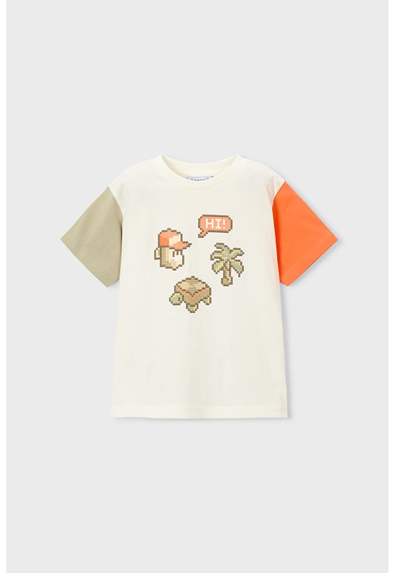 Tricou cu imprimeu grafic - Alb/Portocaliu