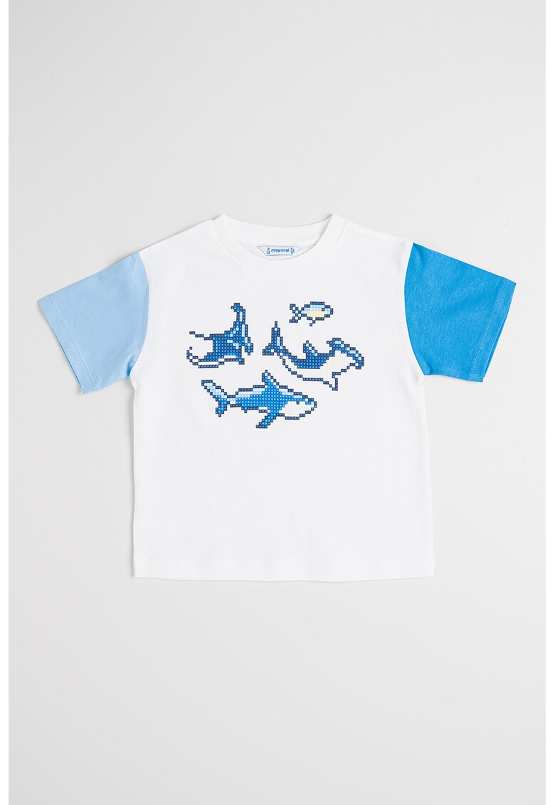 Tricou cu imprimeu grafic - Alb/Albastru