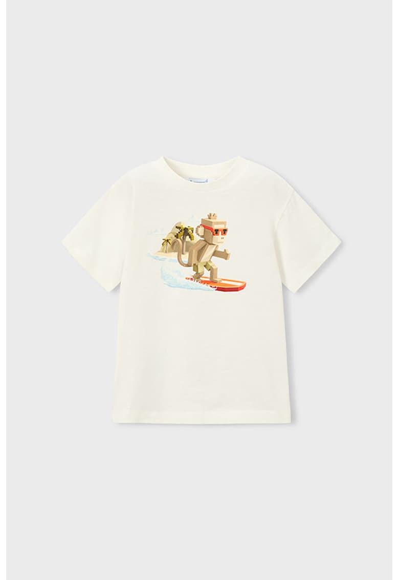 Tricou cu imprimeu grafic - Maro nisip/Alb murdar