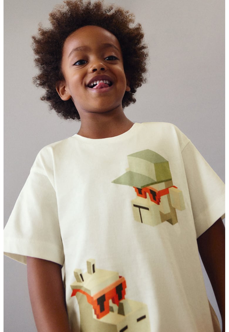 Tricou cu imprimeu grafic - Verde pal/Alb murdar