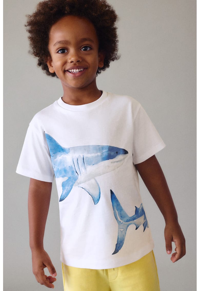 Tricou cu imprimeu grafic - Alb/Albastru
