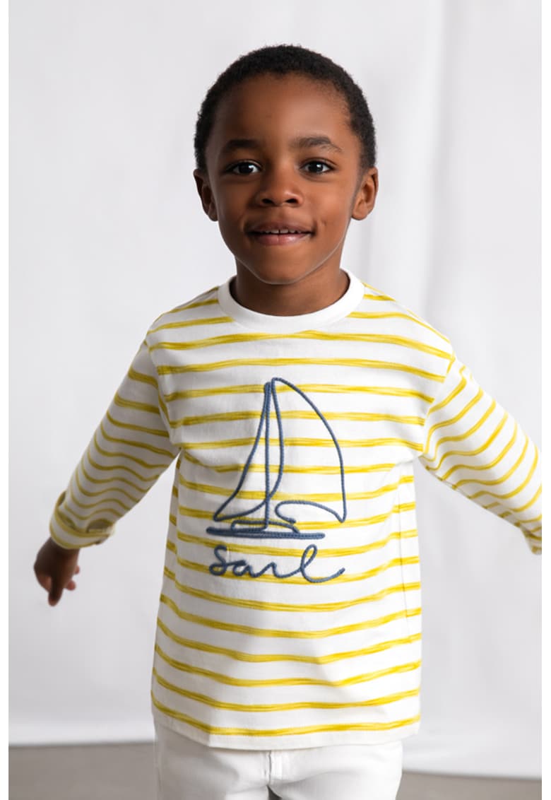 Bluza cu dungi si broderie - Alb/Portocaliu pal