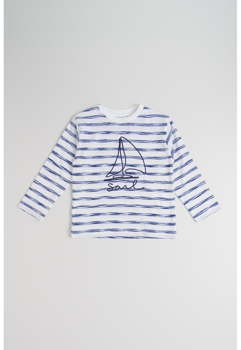 Bluza din bumbac cu model in dungi - Alb/Albastru inchis