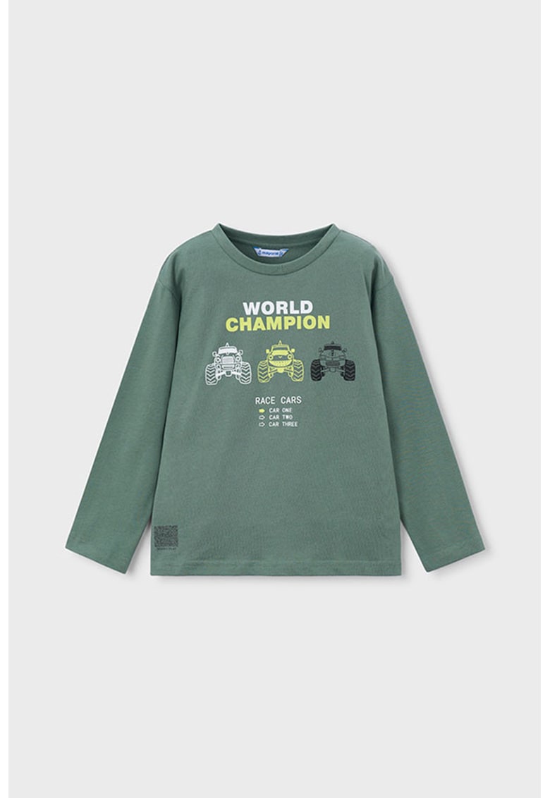 Bluza cu decolteu la baza gatului si imprimeu grafic - Verde