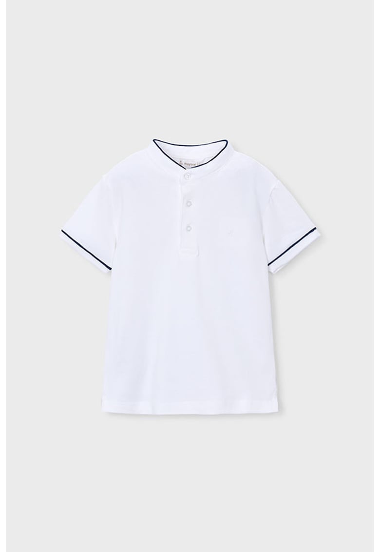 Tricou cu buzunar pe piept si decolteu henley - Alb/Bleumarin