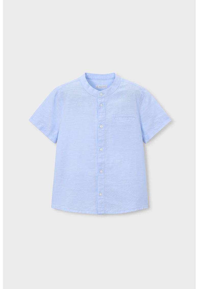 Camasa din bumbac si in cu guler Mao - Albastru glaciar