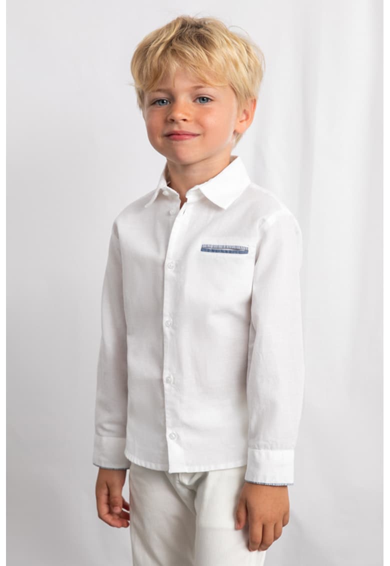 Camasa de bumbac si in cu detalii contrastante - Alb/Albastru