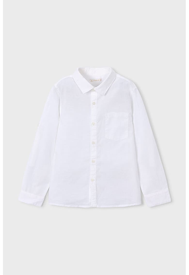 Camasa din bumbac si in cu buzunar pe piept - Alb optic