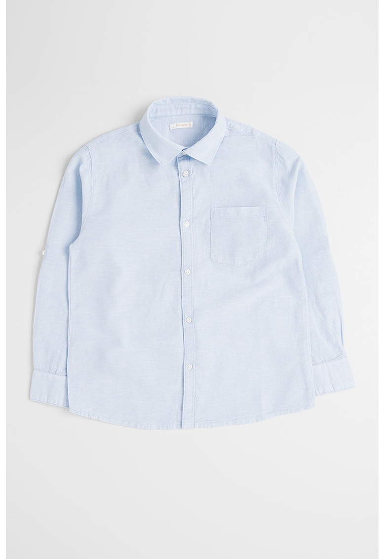 Camasa din bumbac si in cu buzunar pe piept - Albastru glaciar
