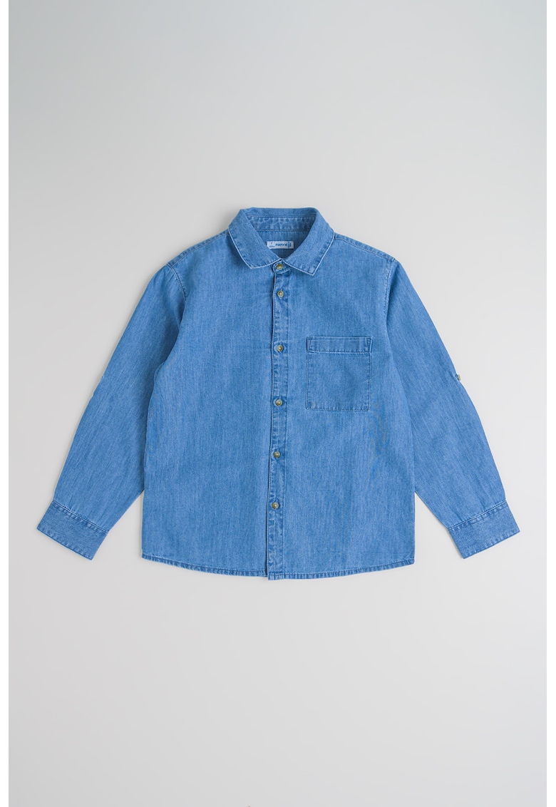 Camasa din amestec de lyocell cu buzunar pe piept - Albastru