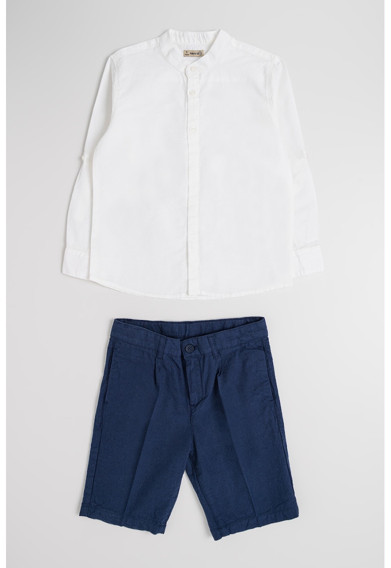 Set de camasa si bermude chino - Alb murdar/Bleumarin