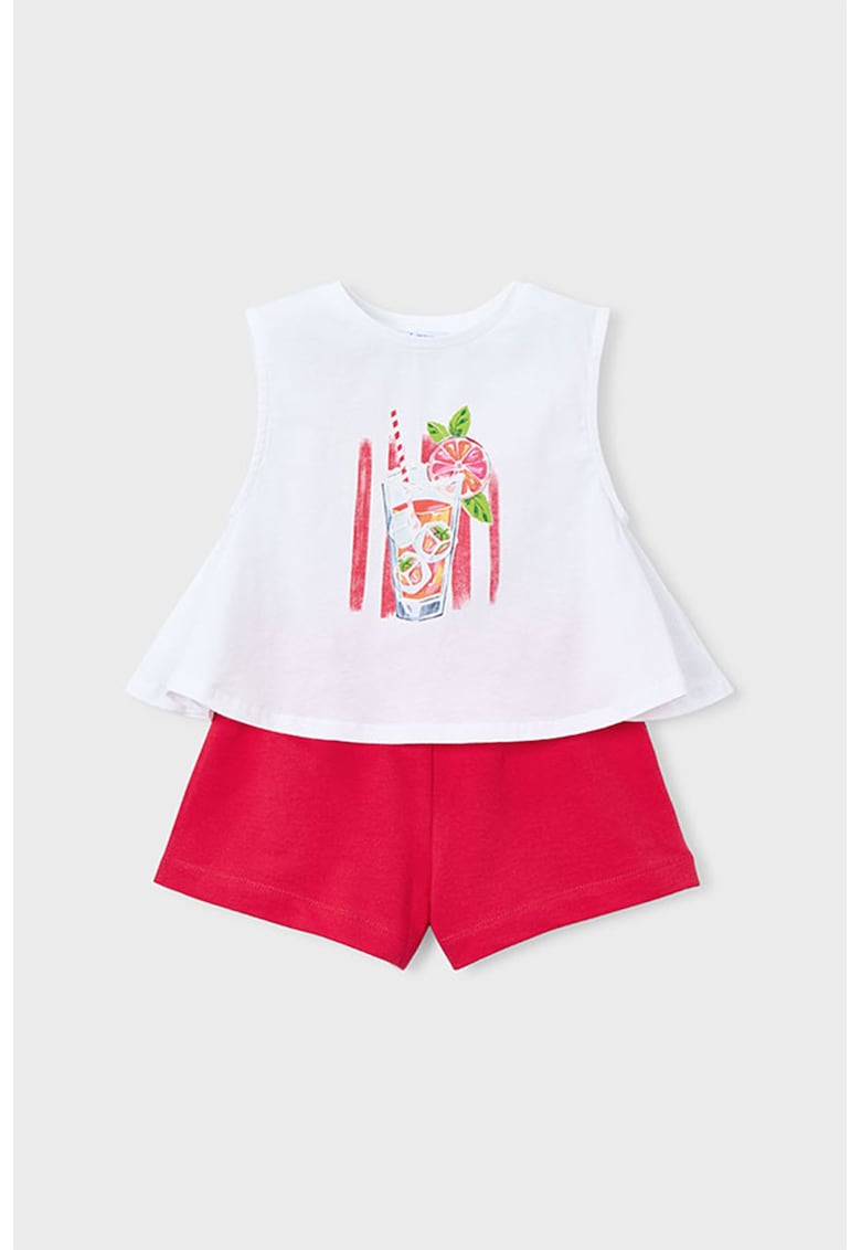 Set de top cu slit pe spate si pantaloni scurti - 2 piese - Rosu/Alb