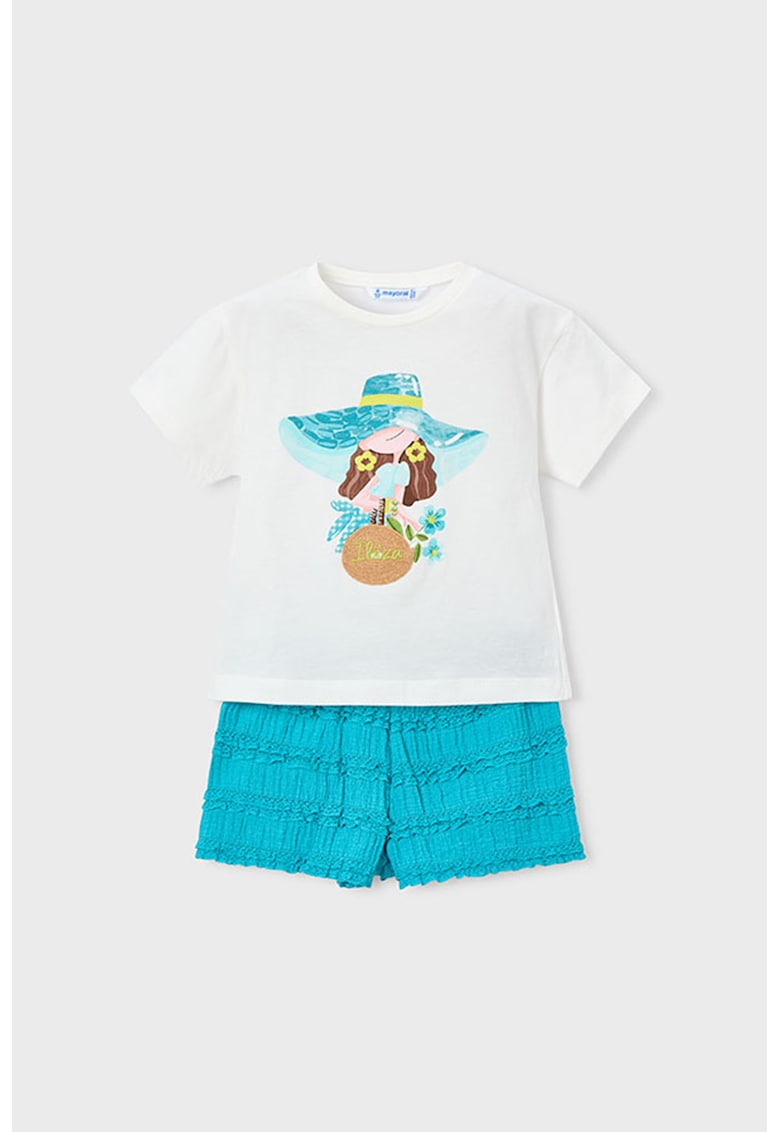 Set de tricou si pantaloni scurti - Alb/Turcoaz