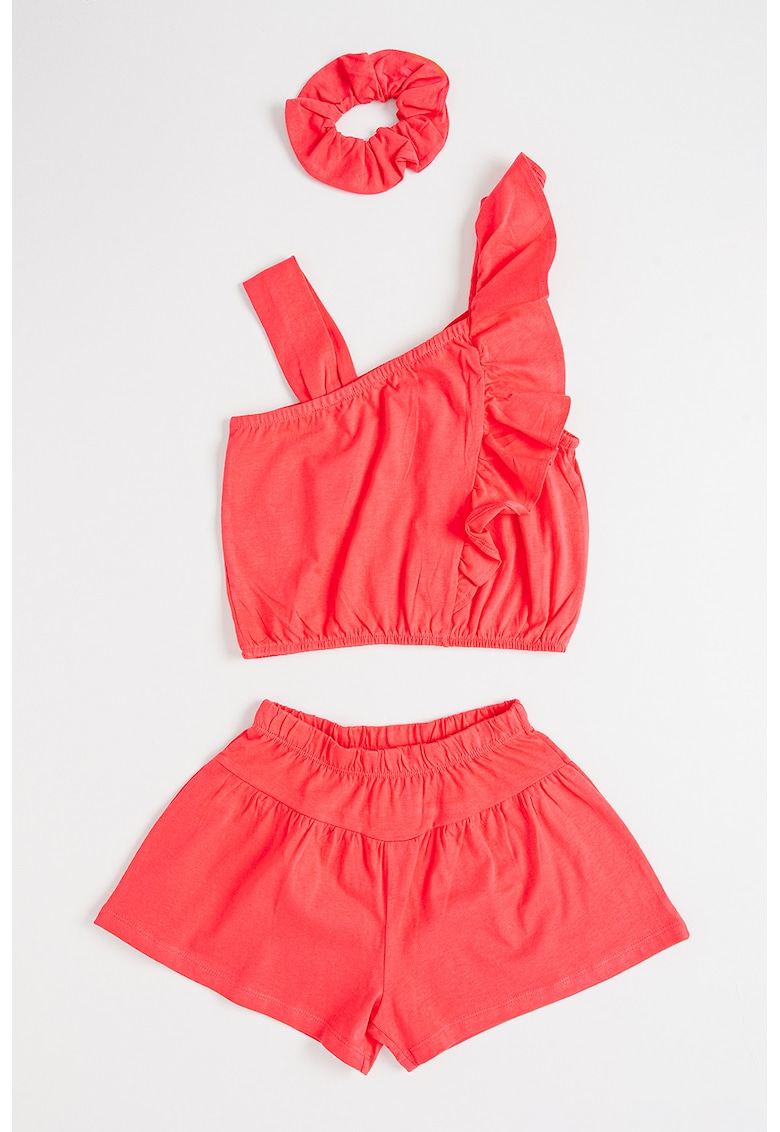 Set de top - pantaloni scurti si elastic de par - 3 piese - Rosu