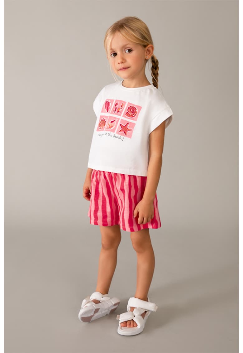 Set de pantaloni scurti si tricou cu imprimeu - 2 piese - Rosu/Alb/Roz