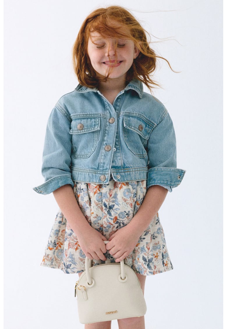 Jacheta crop din denim - Albastru deschis