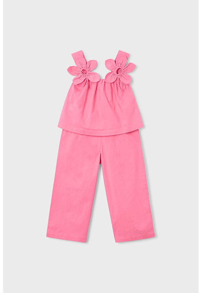 Set de top cu aplicatie florala si pantaloni uni - 2 piese - Roz