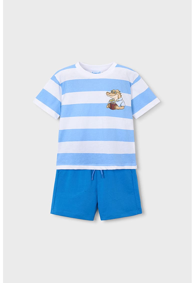 Set de tricou si pantaloni scurti cu buzunare oblice - 2 piese - Alb - Albastru -