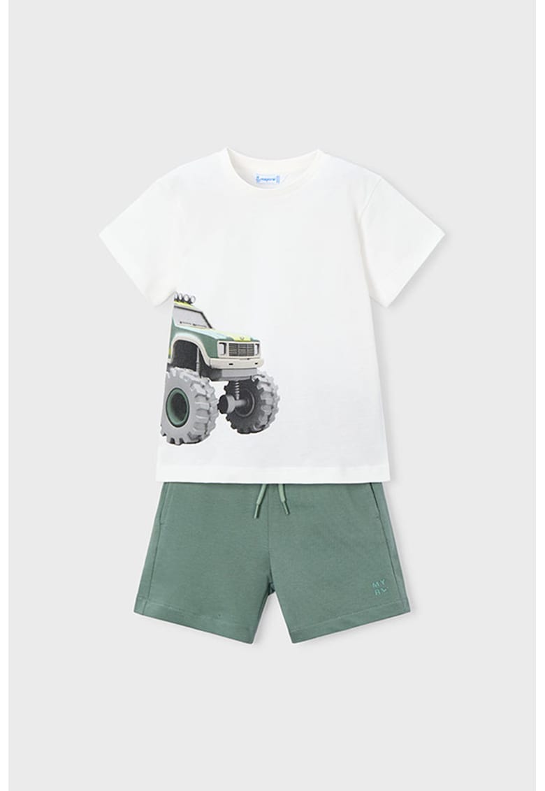Set de tricou si pantaloni scurti din bumbac - Alb/Verde