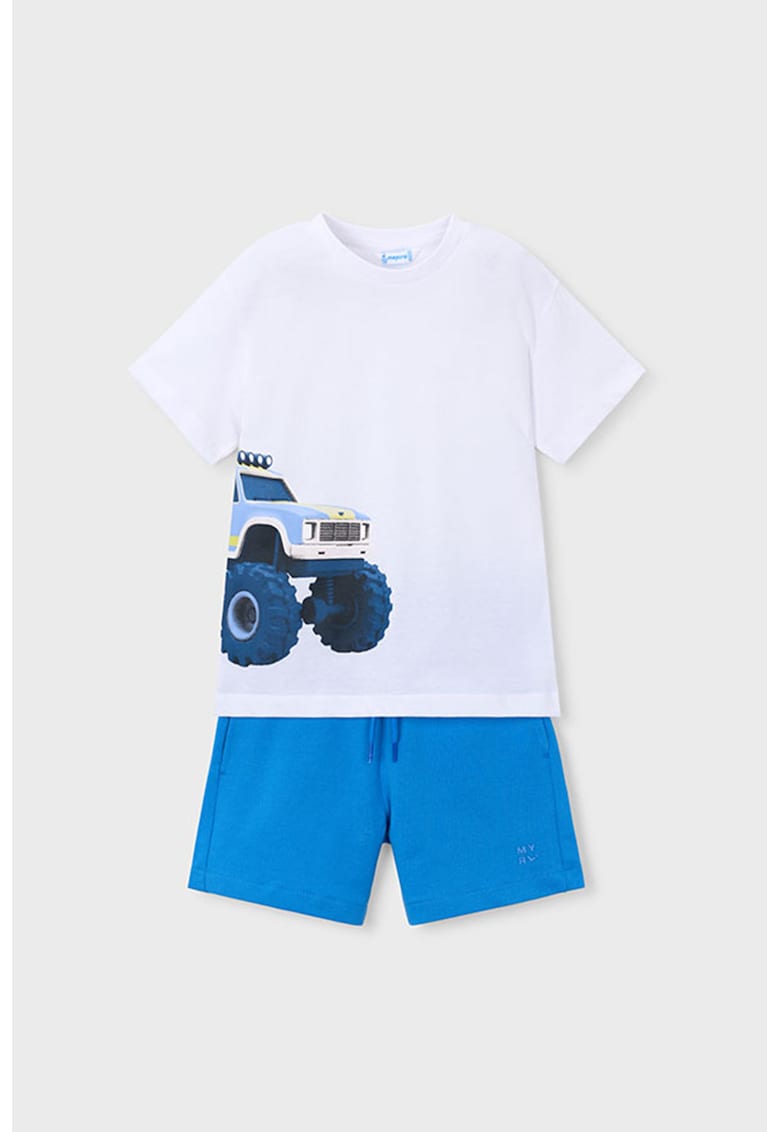 Set de tricou si pantaloni scurti din bumbac - Alb/Albastru royal